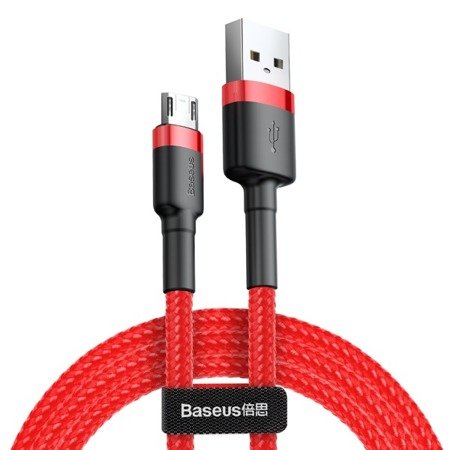 Baseus Cafule | Nylonowy kabel dwustronny USB - Micro USB 200cm | czarny-czerwony