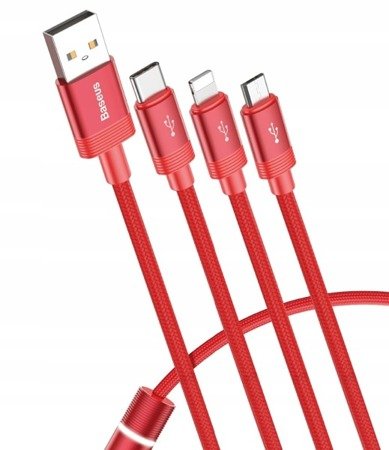 Baseus Data Faction 3-in-1 | Podświetlany kabel USB 3w1 iPhone Lightning Micro Type-C 3.5A 120cm EOL