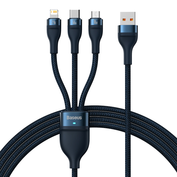 Baseus Flash Series 2 | Kabel 3w1 USB - Lightning, Micro, USB-C 66W 1.2m